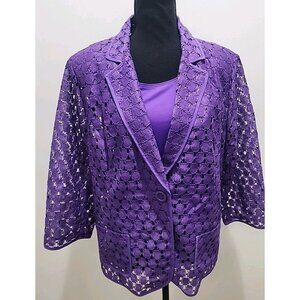 Chico's Circular Lace Blazer & Tank Purple 3/4 Sleeve 2pc Size XL Chicos 3